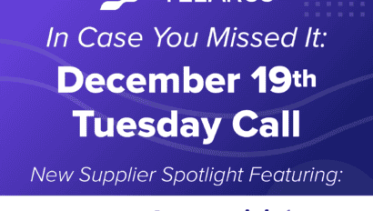Promotional graphic for Supplier Spotlight event on December 19th titled "Tuesday Call," featuring logos of Assured Data Protection and Cirion. Background includes abstract city skyline.