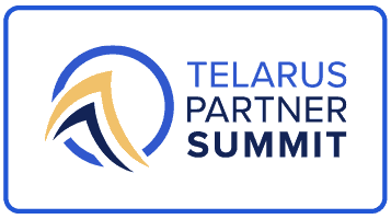 Logo for the 2024 Telarus Partner Summit featuring a stylized letter "t" in blue and gold colors on a white background with event name text.