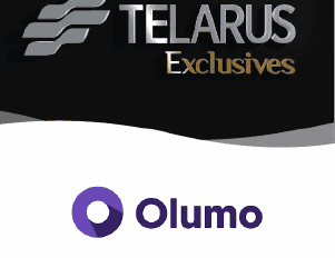 Logo from Ep. 7 of Telarus Exclusives featuring wavy lines over text, alongside another logo for Olumo with a purple circle and symbol.