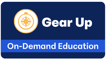 Logo of "Telarus Services on-demand education" featuring a compass icon in an orange circle on a blue background.