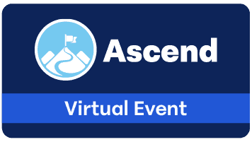 Logo for Telarus ascend virtual event featuring a stylized mountain with a flag, set against a blue background with the text "ascend virtual event" below.