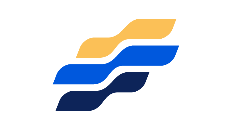 A logo with three wavy lines, each stacked horizontally. The top line is yellow, the middle is light blue, and the bottom is dark blue, all set against a white background with rounded corners—perfect for an Events Card.